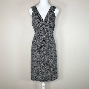 LOFT Black & White Striped Sleeveless V-Neck Tie-Back Dress Sz 12